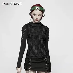 T-shirts de femmes Punk Rave Gothic Style Fashion Double couches Irrégules à capuche de nouveauté décontractée et à manches longues T-shirt Dark T-shirt