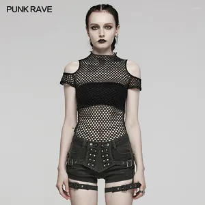 T-shirts pour femmes Punk Rave Tie-teading Mesh Off épaule T-shirt à manches courtes quotidiennes Tops sexy