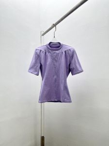 Camisetas de mujer Camiseta morada sin espalda con hombros anchos y cintura doblada