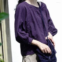 Dames t shirts qpfjqd vrouwelijke originele paarse retro t-shirts tees 2023 zomer o-neck zeven mouw vrouwen Chinese stijl t-shirts