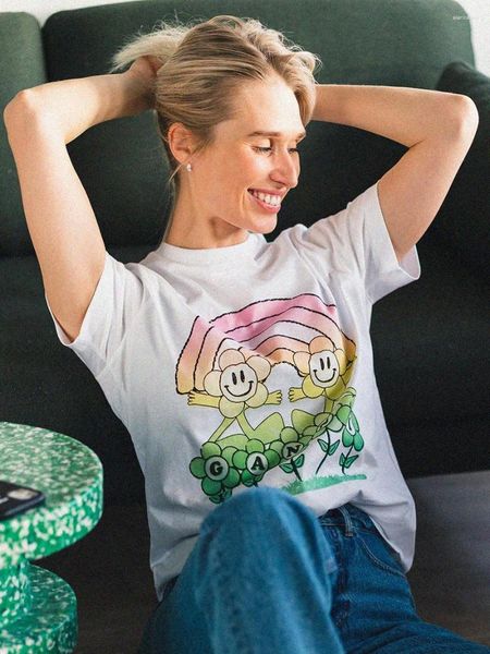 T-shirts pour femmes Rainbow Lettre Imprimer Tshirt Femme Vêtements Été Casual Col rond T-shirt à manches courtes Simple Mode Femme Tee 2024