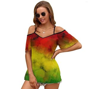 T-shirts Femmes Rasta Aquarelle 2092 Femmes Imprimer Chemise Casual Hors Épaule Lâche Pull Tops Mode Vêtements Couleurs