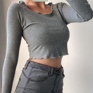 T-shirts pour femmes rétro mignon cou rond coulle mid-friff-barin à manches longues