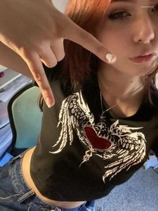 T-shirts Femmes Strass Y2K Imprimé Crop Top Diamants tricotés Kawaii Grunge Tops Fairycore Sweats à manches courtes Mignon Mini Tshirt Femmes