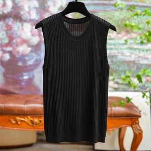 Dames T-shirts Ronde hals Recht Zwart Wit Gebreid vest Peplum Top Dames Alle seizoenen Mode Eenvoudige wollen trui Binnenkant Mouwloos Rekbaar