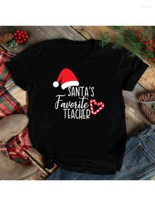 T-shirts pour femmes Professeur préféré du Père Noël Imprimer Femmes T-shirt Noël Chapeau de Père Noël Candy Cane Coeur Graphique Harajuku T-shirts de Noël