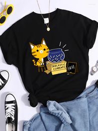 Camisetas para mujer Comentarios sarcásticos Camiseta con gato Kawaii Moda para mujer Casual Street Hip Hop Crop Top Cool Sport Transpirable Camisetas femeninas
