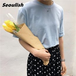 T-shirts pour femmes Séoulish 2024 Coton d'été Coton Sleeve S Basic multi-couleurs O NECK ONCUST