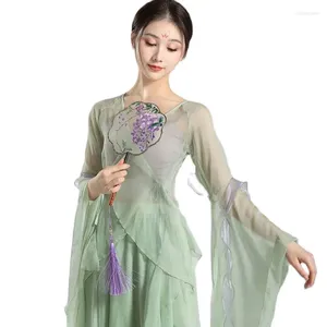 Conjunto de camisetas para mujer, ropa de gasa de Hada, pantalones sueltos, vestido de baile, traje de baile clásico, elegante, clásico chino