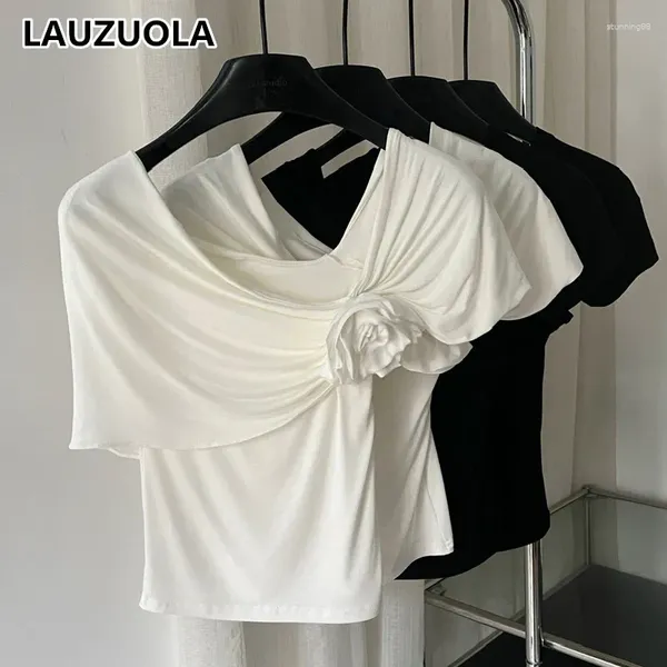 Camisetas para mujer, camisetas sexis con cuello de flor en 3D, camisetas a la moda de verano 2024, Top corto elegante y bonito de estilo coreano, camisetas Y2K