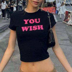 T-shirts Femmes Sexy Black Crop Tops Femme 2024 Chemise d'été Y2K Vêtements de mode esthétique Imprimer Graphique T-shirts à manches courtes pour femmes