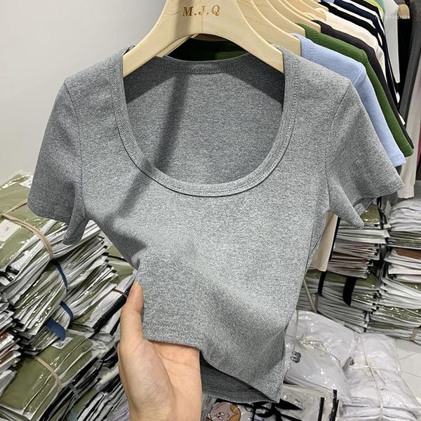 Camisetas de las mujeres con el cuello de u-cutre en forma de u