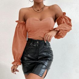 Dames t -shirts shimai sexy vrouwen uit schouder bustier korset riem met lange mouwen blouse mode vrouwelijke strapless bodycon gotische tops