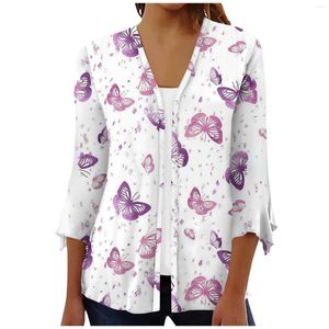 Dames t shirts shirt blouse print 3/4 lengte mouw casual vakantie basic knop tops top dames mode vrouw 2023 y2k