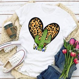 Dames t shirts shirt schattig cactus luipaard loveheart t -shirt dames kleding planten plant pot print femme grafische mode bloemen tops tees