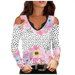 T-shirts Femmes Chemise pour femmes Mode Casual Floral 3D Impression à manches longues Col V Dentelle Patchwork T-shirt Y2K Sweats à capuche Roupas Para