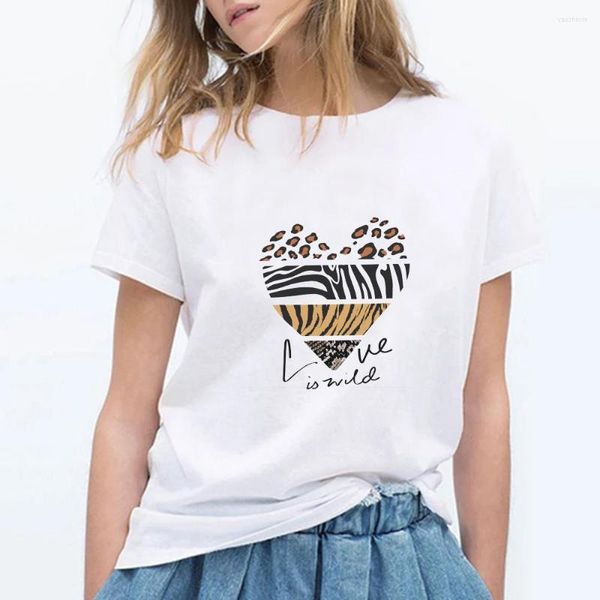 T-shirts pour femmes chemise femmes imprimer 90 s léopard amour fille mode dessin animé été dame hauts t-shirt femmes vêtements graphique t-shirt femme
