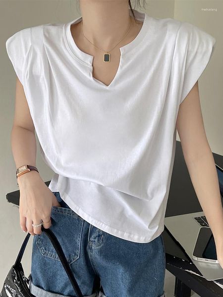 T-shirts Femmes Chemise Femmes Épaulettes T-shirts sans manches T-shirt en coton Femme Tops d'été Style coréen Femme Vêtements Camisetas Mujer