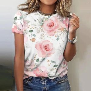T-shirt à manches courtes pour femme - Imprimé floral - Tunique d'été décontractée - Streetwear surdimensionné - Pull surdimensionné - Vêtements féminins à la mode