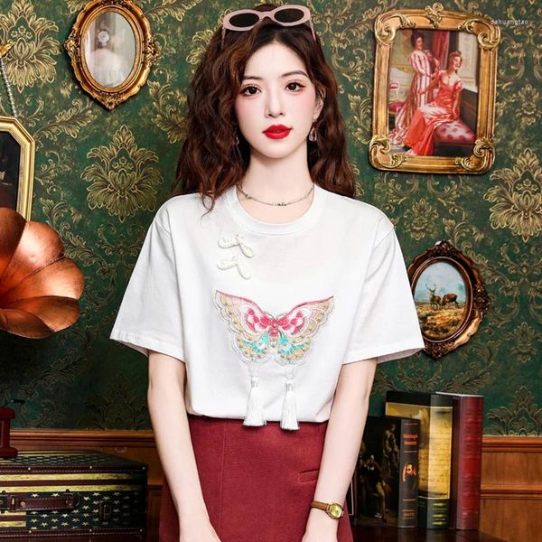 T-shirts pour femmes Shirts à manches courtes Summer Summer Industry Butterfly Broiderie National Style Chinois Top Small Robe