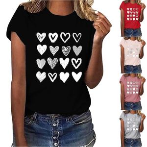 Dames T-shirts Korte mouw Valentijnsdag Gedrukt Ronde Tops Dames Casual Buiktrainingsapparatuur Meisjes Lang