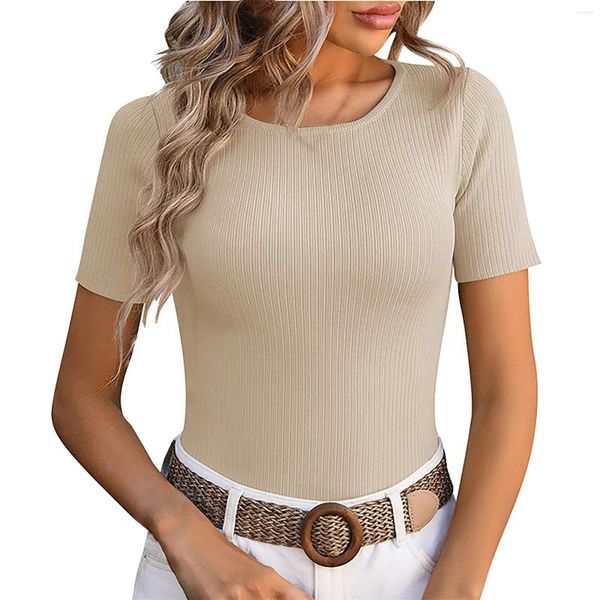 T-shirts pour femmes à manches courtes couleur unie col rond fond serré chemise en soie glacée femmes à manches longues ajusté femme t-shirts