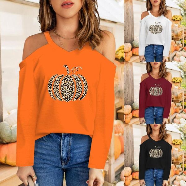 Camisetas cortas con estampado de calabaza y leopardo para mujer