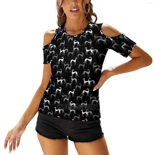 Camisetas para mujer Sighthounds en negro con estampado de moda, camiseta con cordones en un hombro, camisetas para mujeres y niñas, camisetas Galgo Sloughi Azawakh