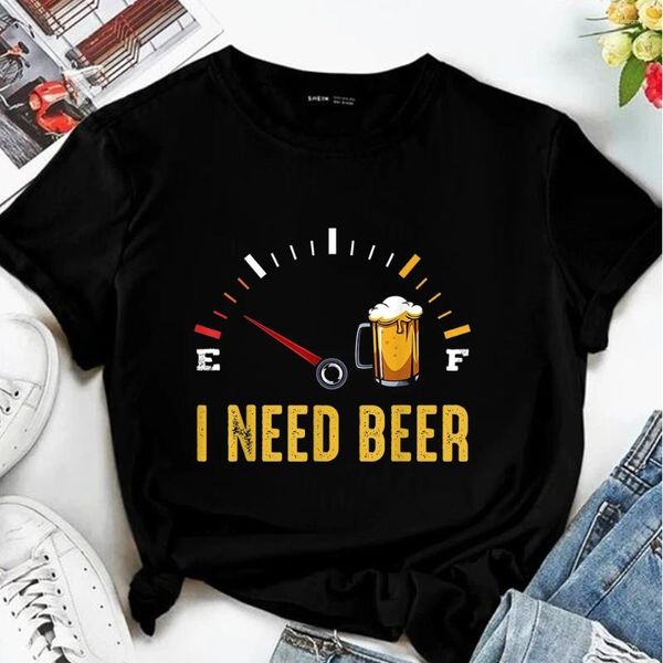 Camisetas para mujer Diseño simple Camisa de verano de gran tamaño para niña joven Camiseta Y2K Sudadera Suave Harajuku Mujeres Impresión Arte Cheep BEER DESIGNER