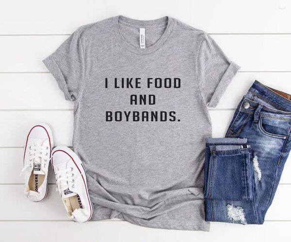 T-shirts pour femmes Skuggnas Arrivée J'aime la nourriture et les boybands Shuth Graphic Shirt Fashion Coton Coton Coton Contour