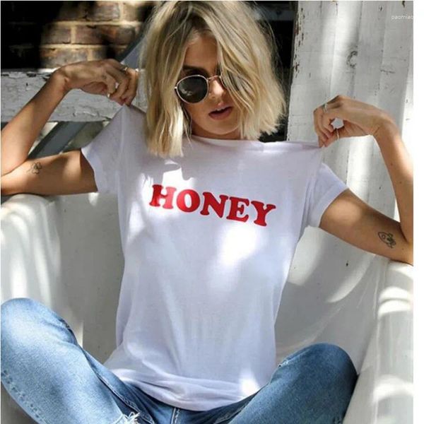 Camisetas para mujer Skuggnas HONEY Letter Print Verano 2024 Camiseta Mujer Tops Camisa blanca Mujer Harajuku Manga corta O-cuello Punk Tumblr