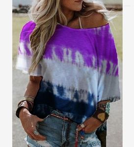 T-shirts pour femmes Slash Neck Toutes les saisons Sporty Tie Dye Manches courtes Dolman Pull asymétrique Femme T-Shirt Polyester Toutes saisons