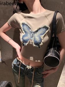 T-shirts pour femmes Slim-Fit Blouse courte Femme Summer Butterfly Top Style fonctionnel Girl American Sleeve Vêtements féministes pour les femmes