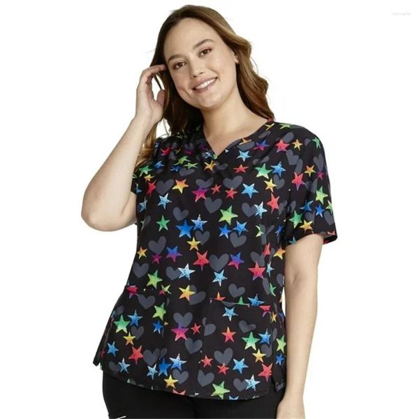 Camisetas de mujeres Top de estampado floral delgado Top en V