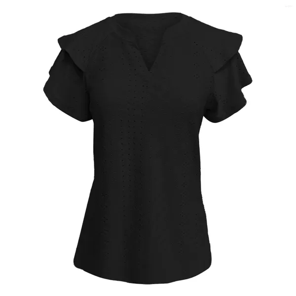 T-shirts pour femmes Couleur unie Double manches V Femmes Chemise Manches Ajustées Sweat Dames Tenues Femmes S Long Tee