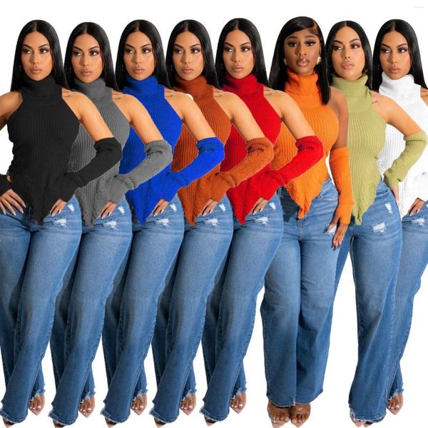 T-shirts pour femmes couleur unie licou irrégulier épaule tombante haut dos nu vêtements pour automne femmes tenues dos ouvert pull 2023 hiver