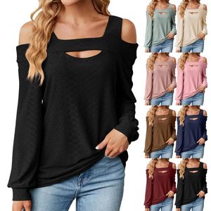 T-shirts pour femmes couleur unie creux lâche manches longues petit haut femmes tan sexy femmes automne hauts