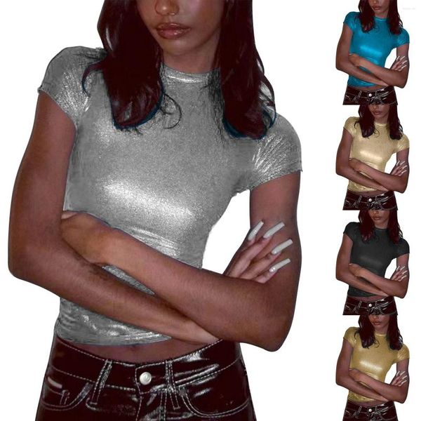 T-shirts pour femmes couleur unie réfléchissant femmes haut coton spandex femmes t-shirt à manches courtes