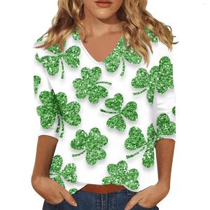 Dames T-shirts Lente Shirt Klaver 3d Bedrukt T-shirt Damesmode St Patricks Dag 3/4 Mouw Tops Tees Dameskleding