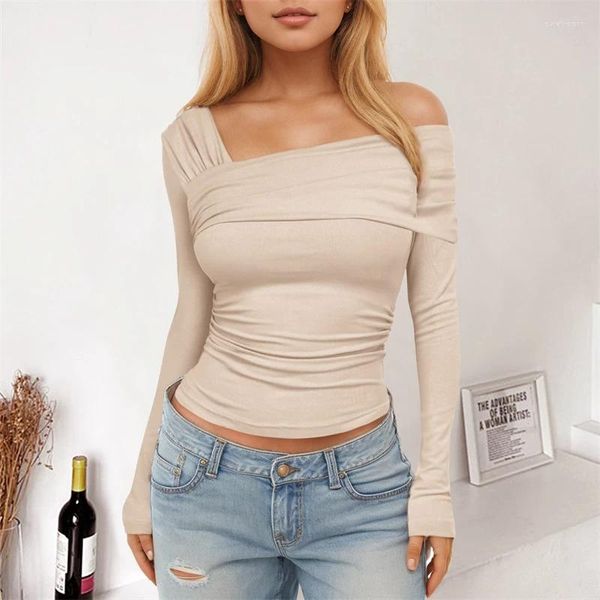 T-shirts Femmes Printemps Slim Crop Top Style coréen T-shirts à manches longues Y2K Solide Dames T-shirts Femme Vêtements 2024 Chemise irrégulière pour femmes