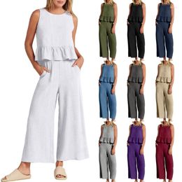 Dames t shirts lente zomer mouwloze ruchey zoom top rechte broeken dagelijkse vrijetijdspak voor vrouwen shopping camping sets n7ye