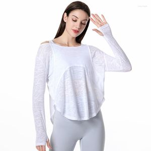 T-shirts pour femmes printemps été Yoga couverture supérieure lâche maigre à manches longues chemisier de sport mince respirant surdimensionné Fitness