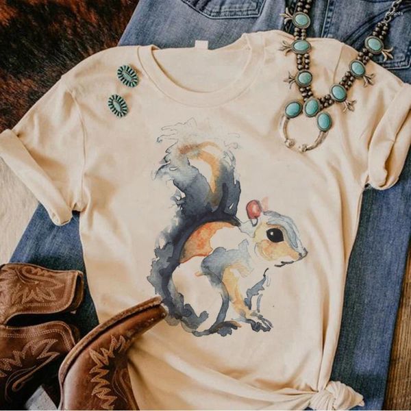 Camisetas para mujeres Squirrel Top Women Manga Manga Camisetas Femenino Graphic Harajuku Streetwear Ropa