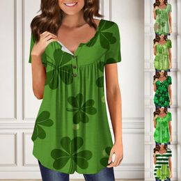 T-shirts pour femmes St. Patrick's Short à manches à manches en vrac Top Casual Plus taille plissée Bouton Été Floral