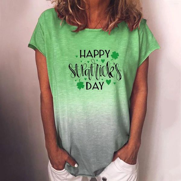 Camisetas para mujer Camiseta del día de San Patricio para mujer Camisa de trébol con estampado de letras felices de talla grande Camiseta de manga corta Camisetas navideñas Top