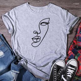 Camisetas para mujer Figura de palo Cara lateral Impresión Mujer Verano Algodón Ropa casual Cuello redondo Camiseta Ropa Coreana suelta Camiseta para mujer Kawaii