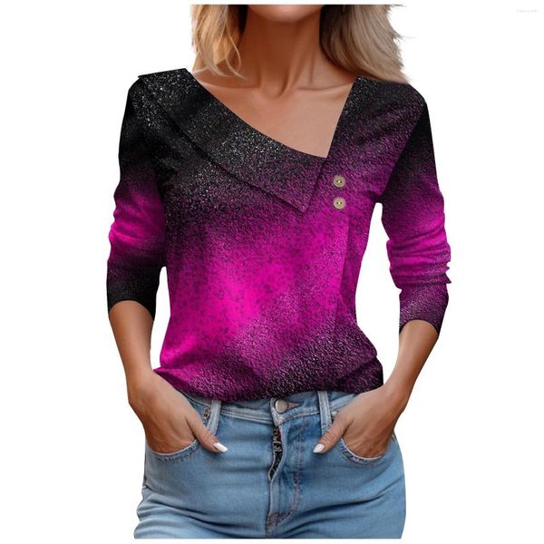 Camisetas de Mujer de verano con estampado 3d, camiseta de manga corta con patrón degradado, Top elegante a la moda para el día a día con diseño de cuello en L para Mujer