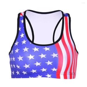 Camisetas para mujer Verano 3D Bandera de EE. UU. Sujetador deportivo para carreras Gimnasio Acolchado Push Up Fitness sin fisuras Shakeproof Wireless Top Bras Mujeres Silicona