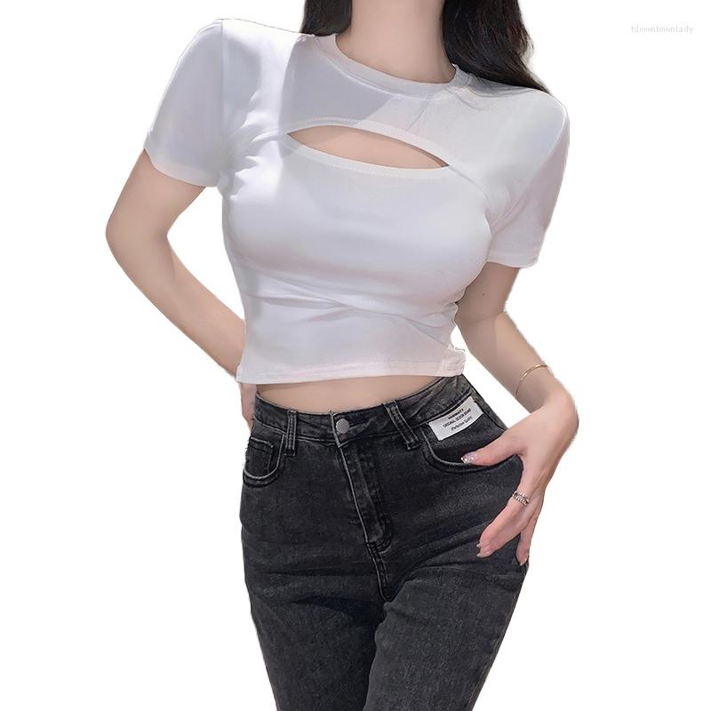 Dames T-shirts Zomerontwerp Sexy uitgeholde mouwen Tops Slim Fit Dames T-shirt met korte mouwen