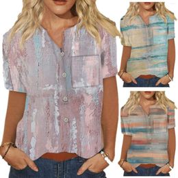 Camisetas de mujer, moda de verano, camisa de manga corta con estampado de rayas y bolsillo en el pecho para mujer